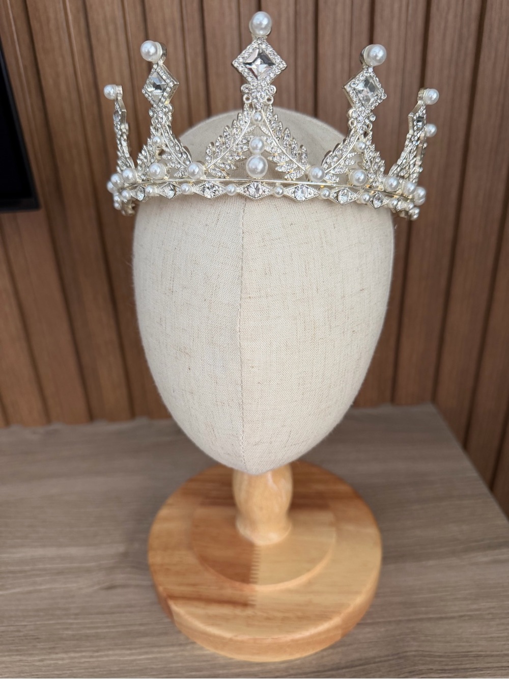 Pearl and Crystal Silver Tiara Crown - Women's Formal Headpiece